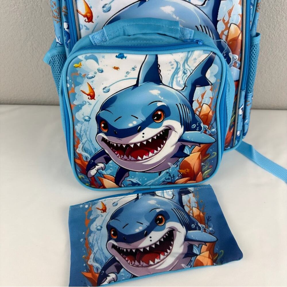 NWOT CCJPX 3PCS Shark Backpack for Boys, 16 Inch Kids Water Resistant Preschool - Picture 11 of 13